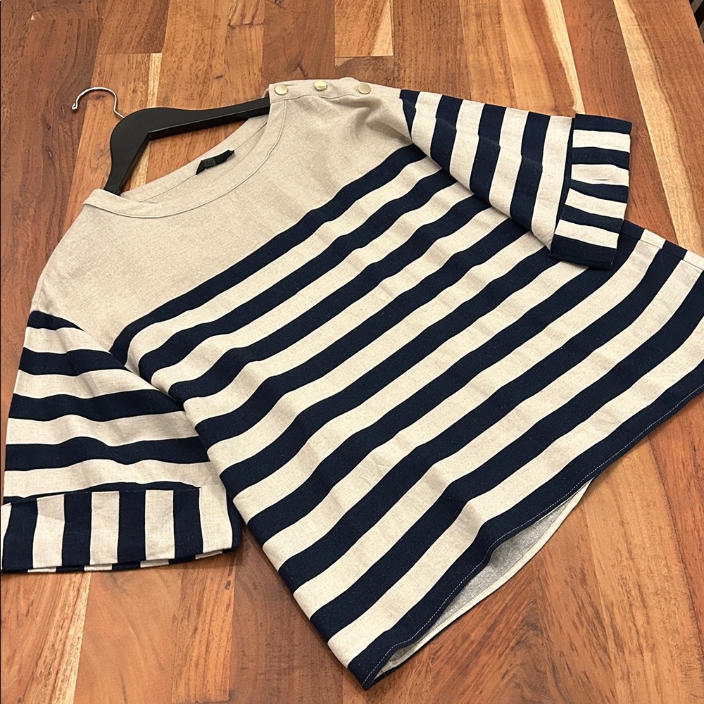 Bought in Cannes, France: Zara Navy and Cream Striped Short Sleeve Tee